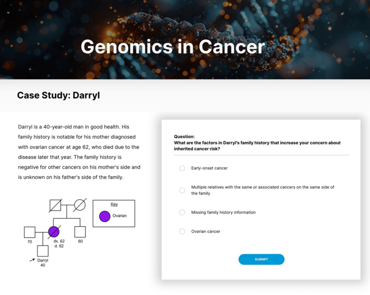A screenshot of a case study from the online Applied Genetics course.