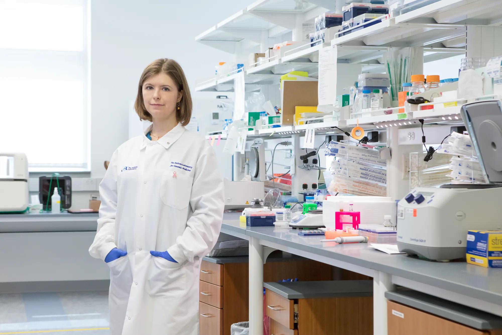Olga Anczuków, Ph.D., at The Jackson Laboratory for Genomic Medicine in Farmington, Conn. Credit: Charles Camarda for The Jackson Laboratory.