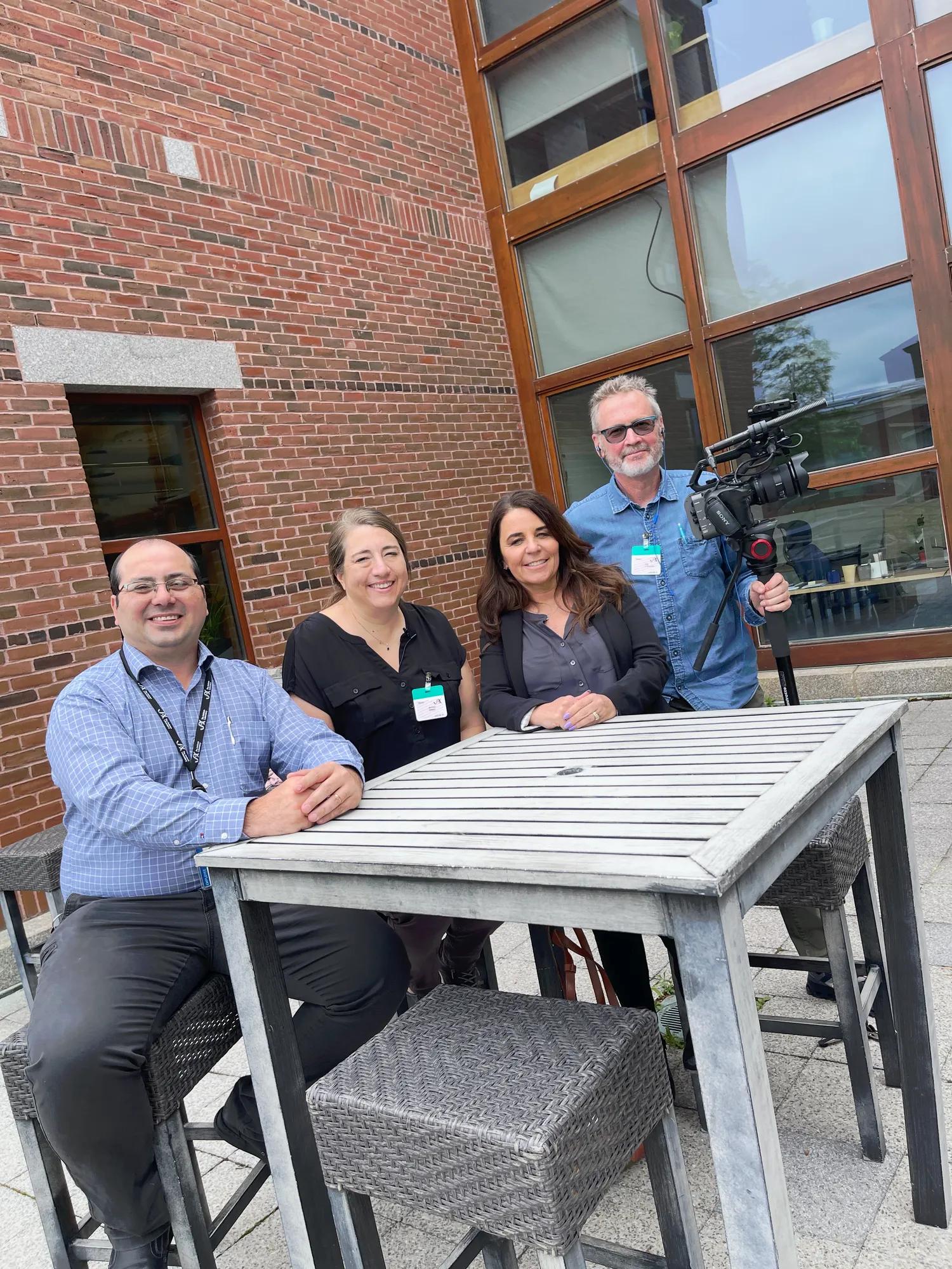 Max Presa, Amber Olsen, Cat Lutz, and documentarian Patrick O’Connor on the day of filming for Zebra and the Bear in Bar Harbor.
