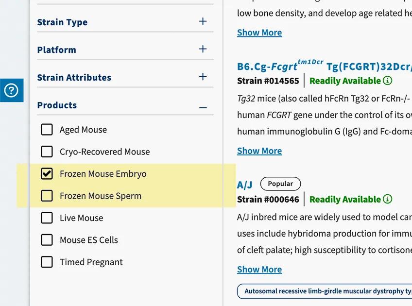 JAX Mouse Search - Search for available strains