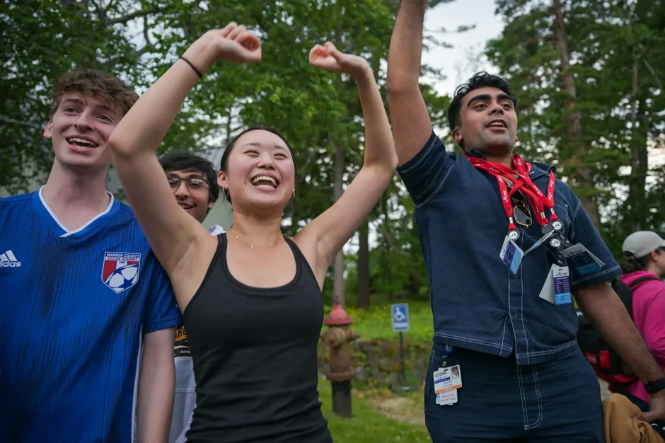Summer students cheer for their classmates at the annual SSP community gathering in Bar Harbor, Maine.
