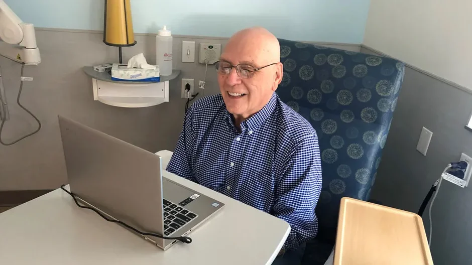 John Pierce is a cancer patient who is participating in the Maine Cancer Genomics Initiative. Pierce was able to take part in the MCGI tumor board meeting online in March.