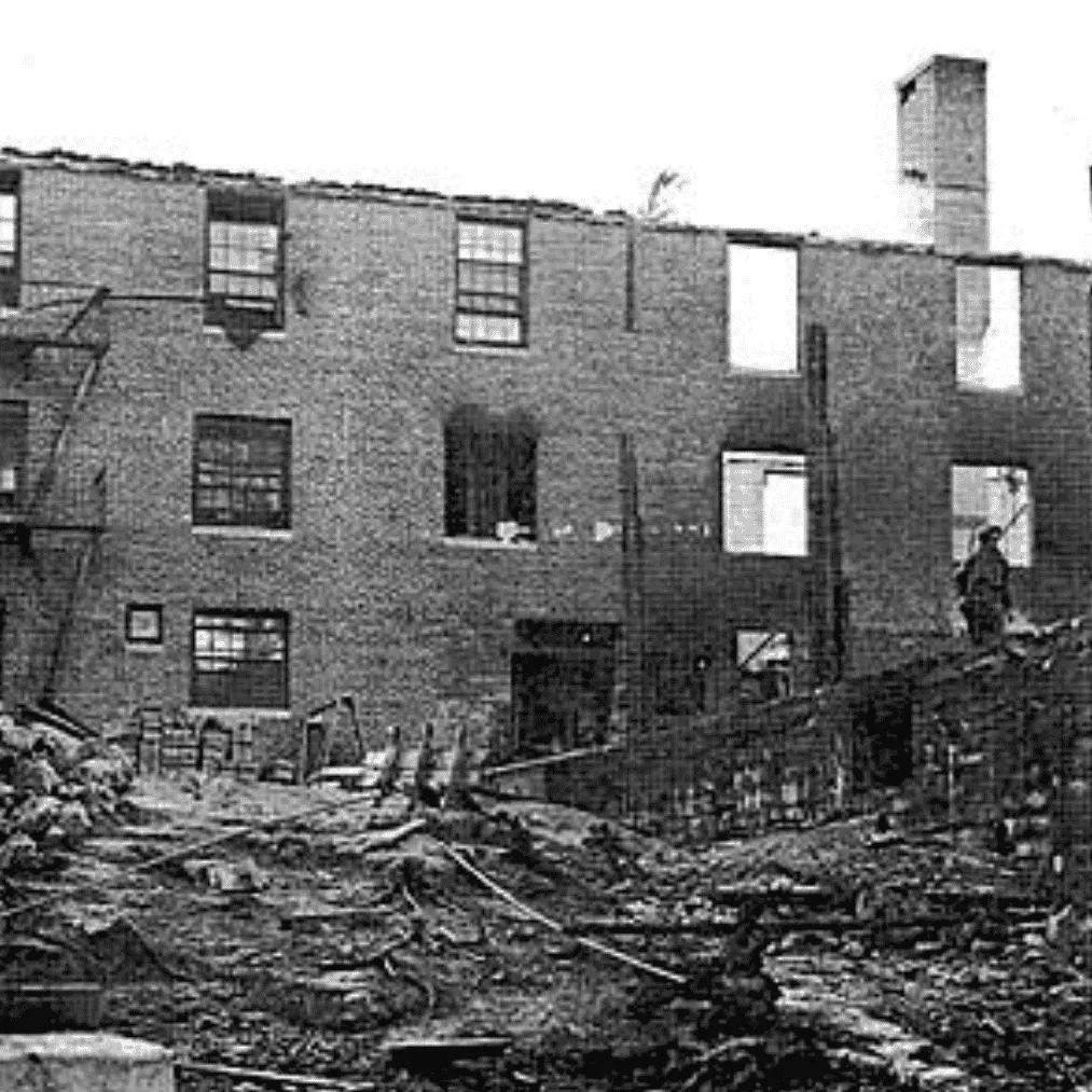 Historic photograph of the 1947 Jackson Laboratory fire