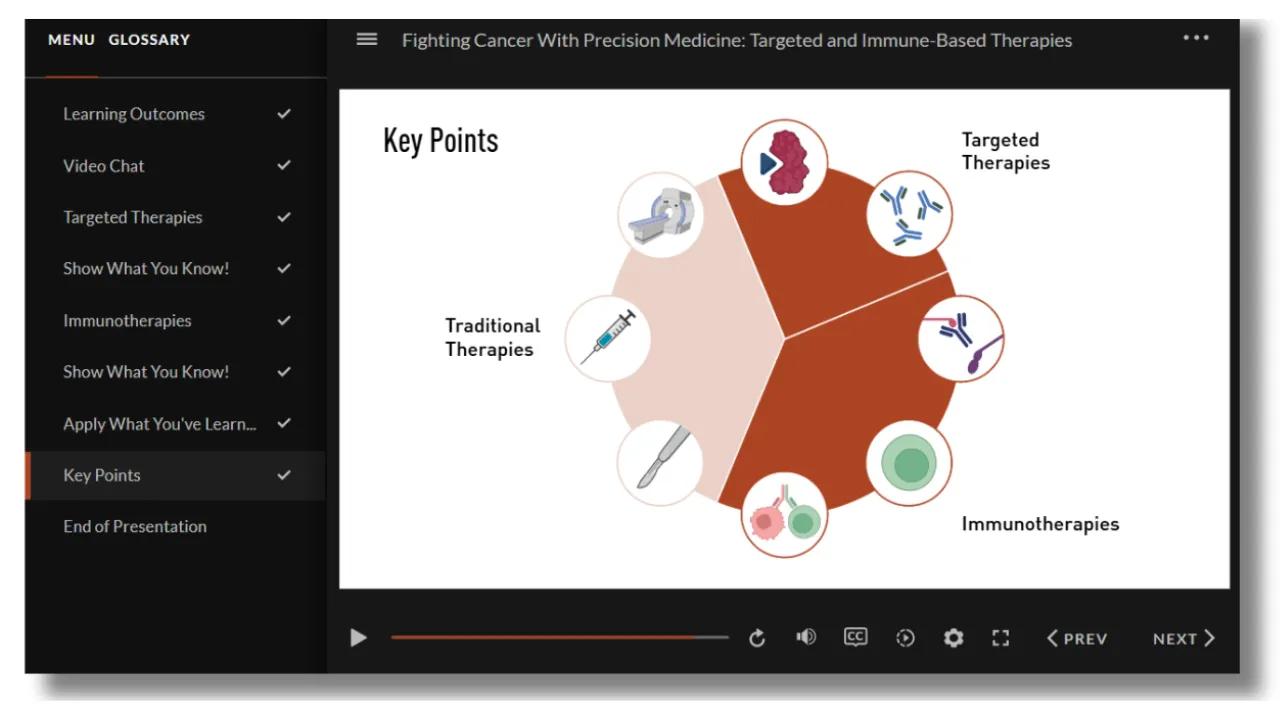 Module screenshot showing the LMS interface and interactive course components