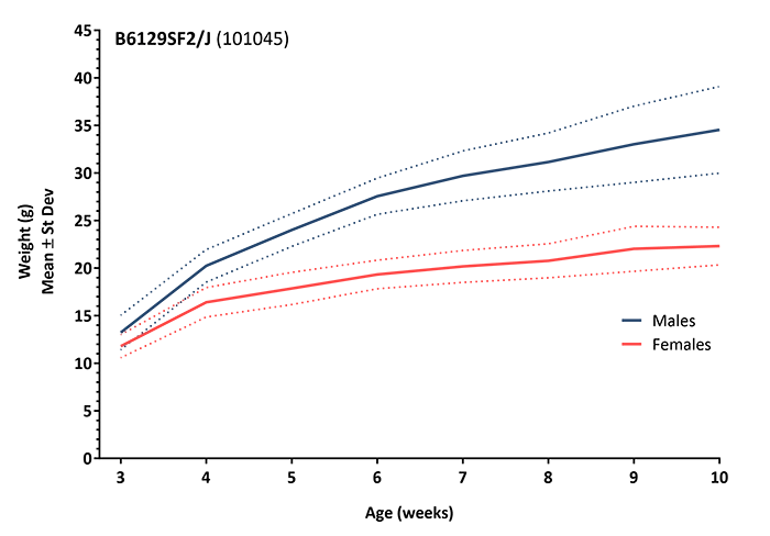 Body Weight Information for JAX® Mice Strain B6129SF2/J (101045)